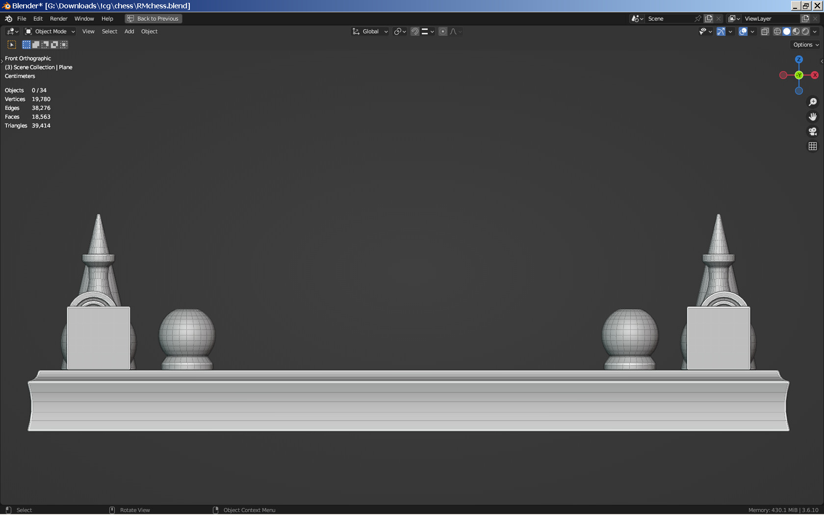 Vintage Chess Set and Clock Low-poly 3D model_2
