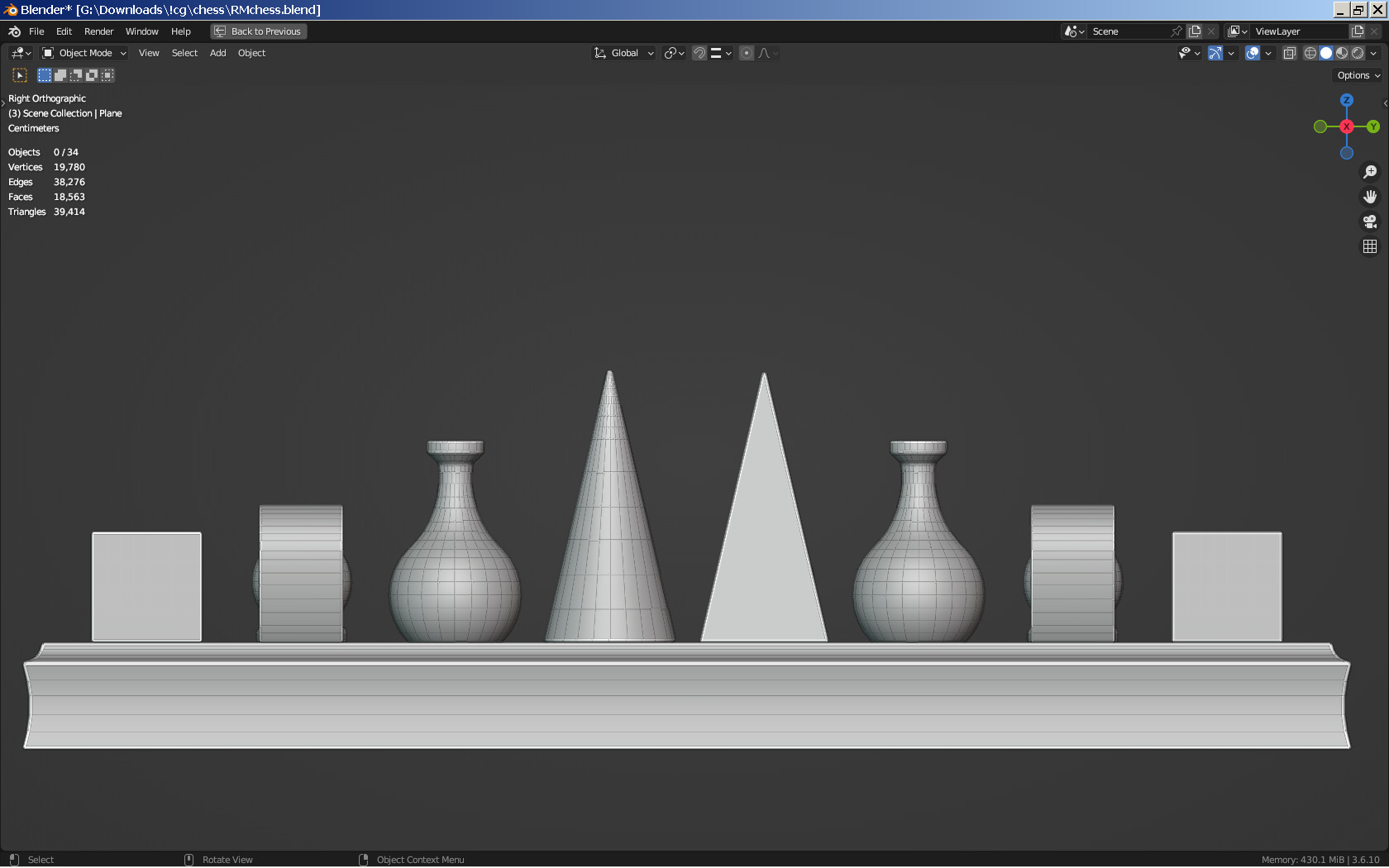 Vintage Chess Set and Clock Low-poly 3D model_3