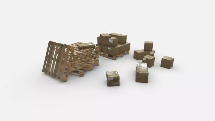 Boxes And Pallet Free low-poly 3D model_0