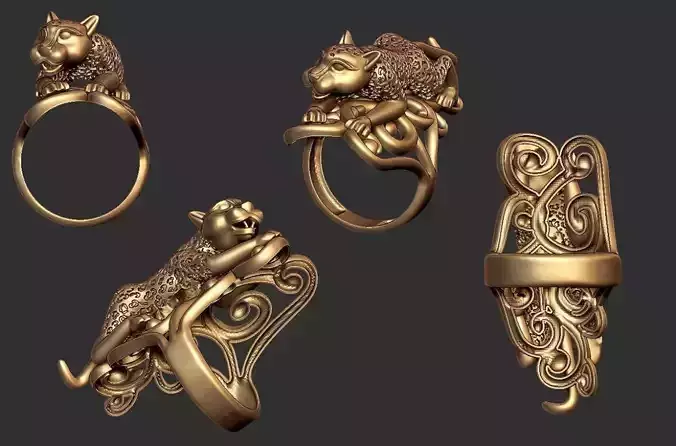 Leopard Roar Ring Bold Wild Animal Jewelry for 3D Printing