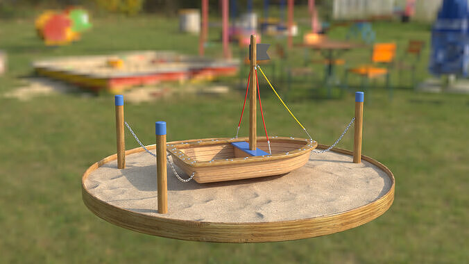 Sling Wood Boat 3Dmodel - outdoor playground Low-poly 3D model