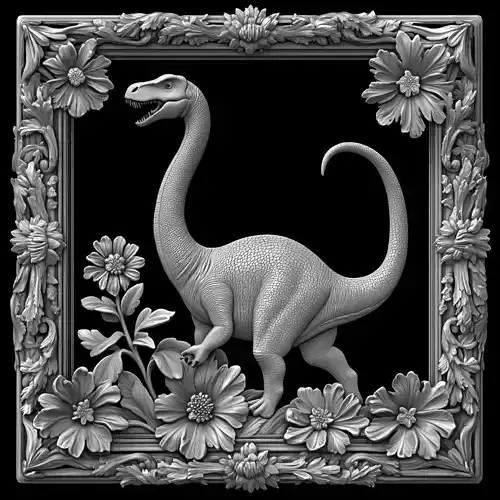 Regal Sauropod - Ornate Floral Framed Dinosaur Relief