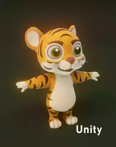 Cartoon Tiger 3D Model Unity Package Low-poly 3D model