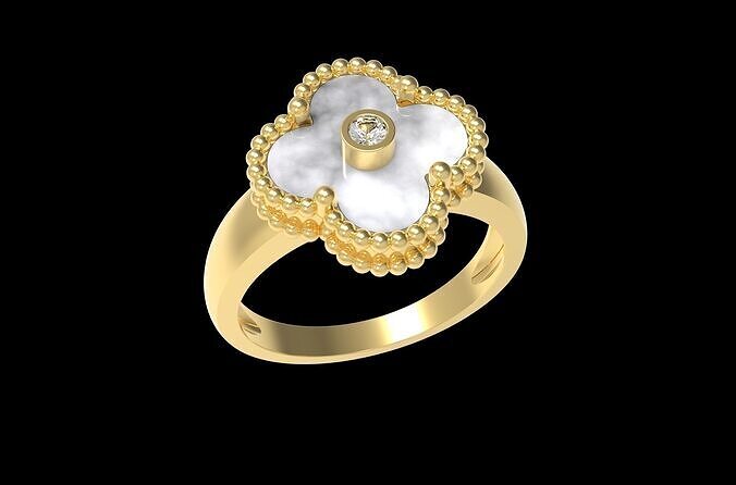 Flower Ring with mother of Pearl 12mm and central Diamond bazel 3D print model