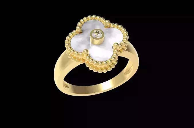Flower Ring with mother of Pearl 12mm and central Diamond bazel 3D print model