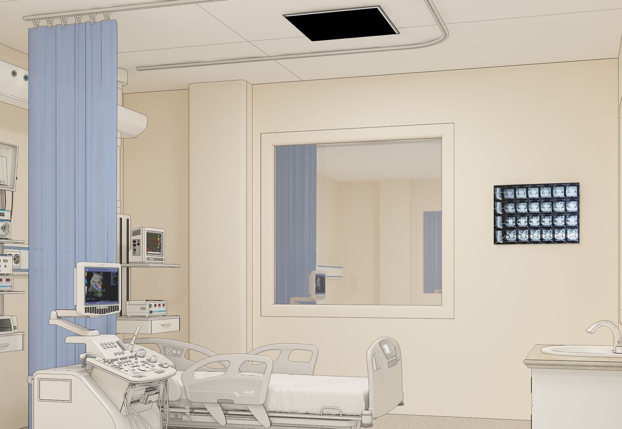 Hospital Hall 3D model_4