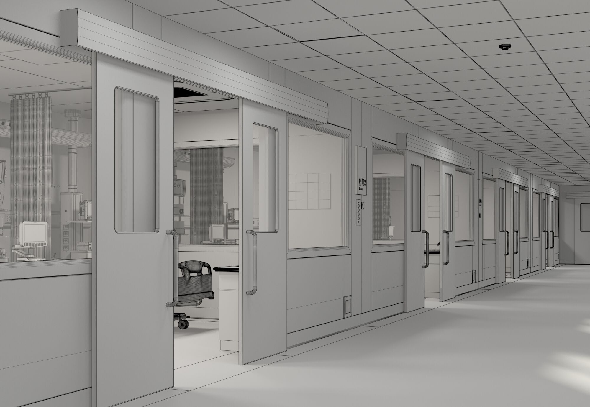Hospital Hall 3D model_8