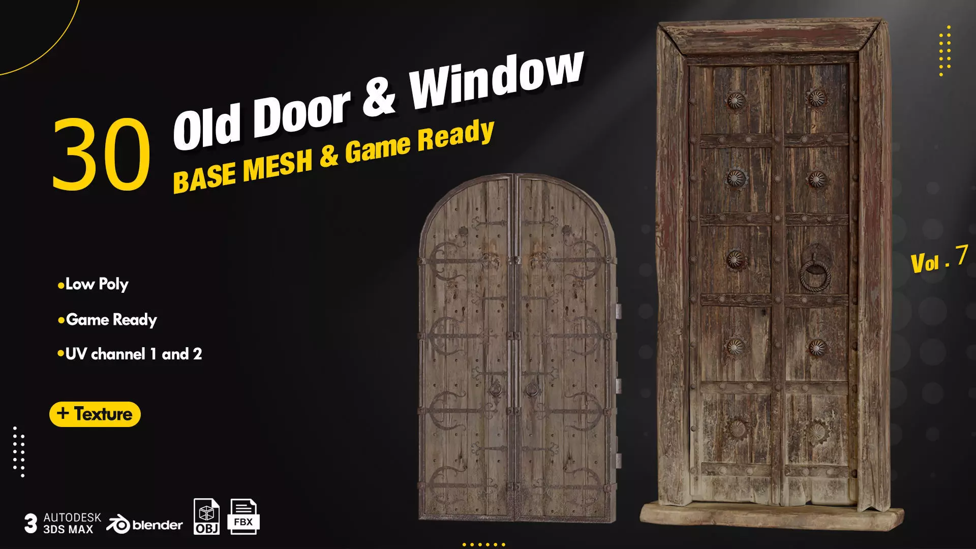 30 Old Door and Window Low-poly 3D model_0