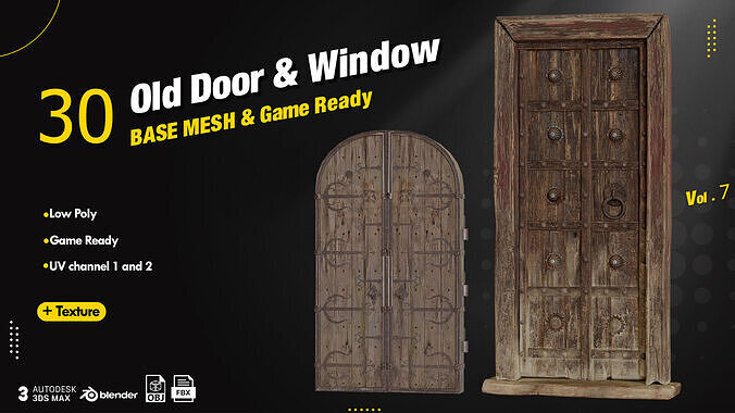 30 Old Door and Window Low-poly 3D model