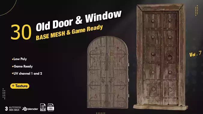 30 Old Door and Window Low-poly 3D model 30 Old Door and Window Low-poly 3D model