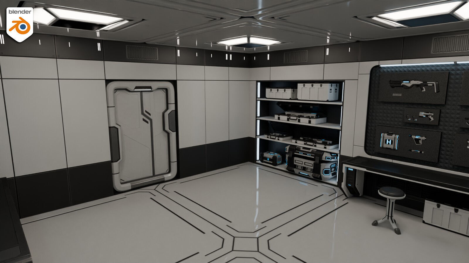 SciFi Weapon Loft Interior Low-poly 3D model_17