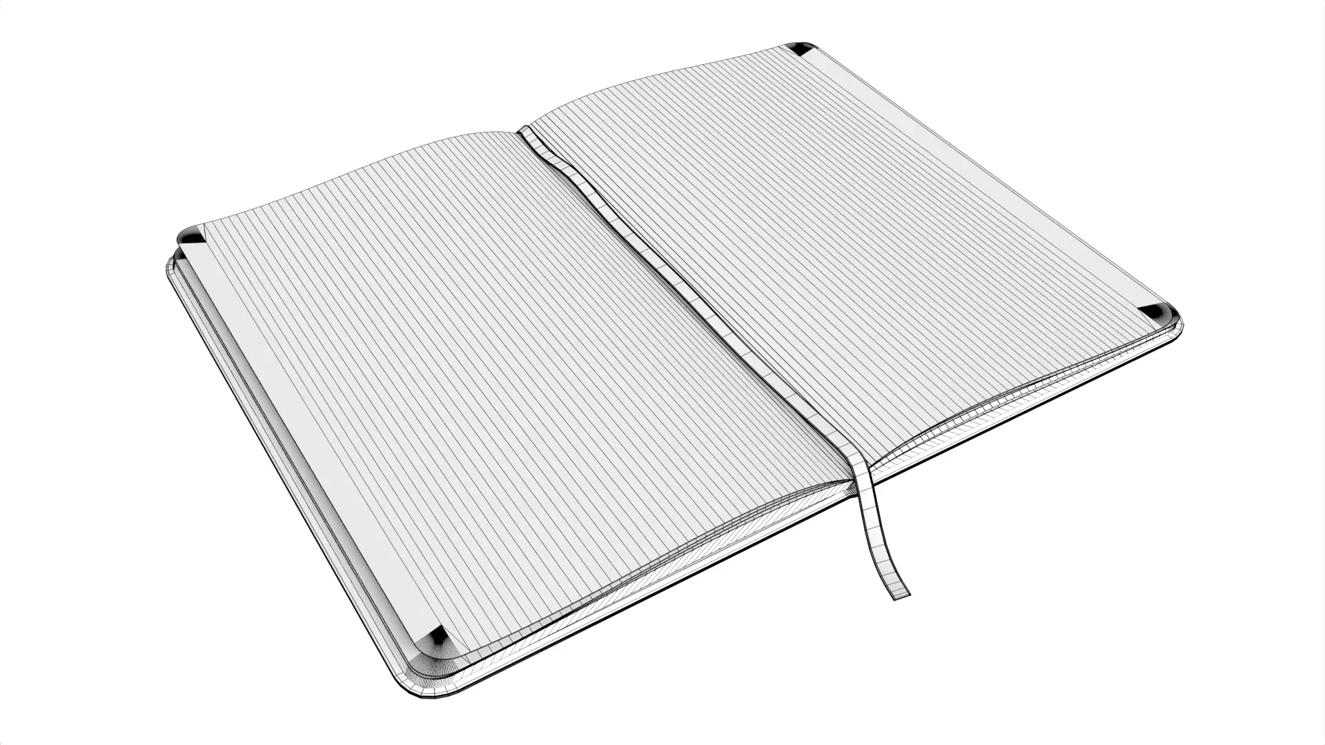 Open Black Softcover Journal with Ribbon Bookmark Low-poly 3D model_5