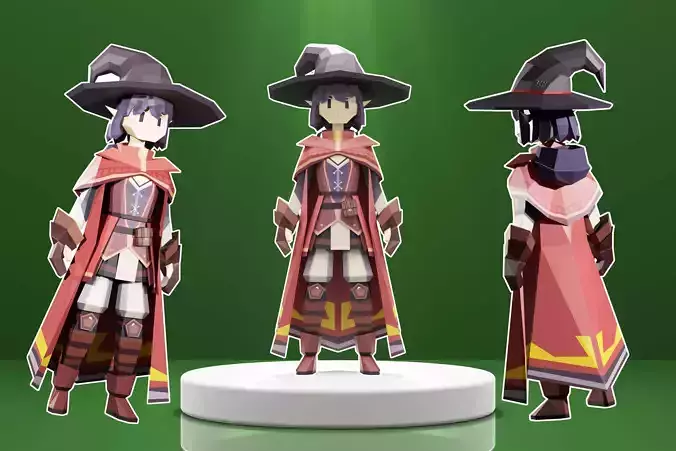 Low Poly Witch in Red