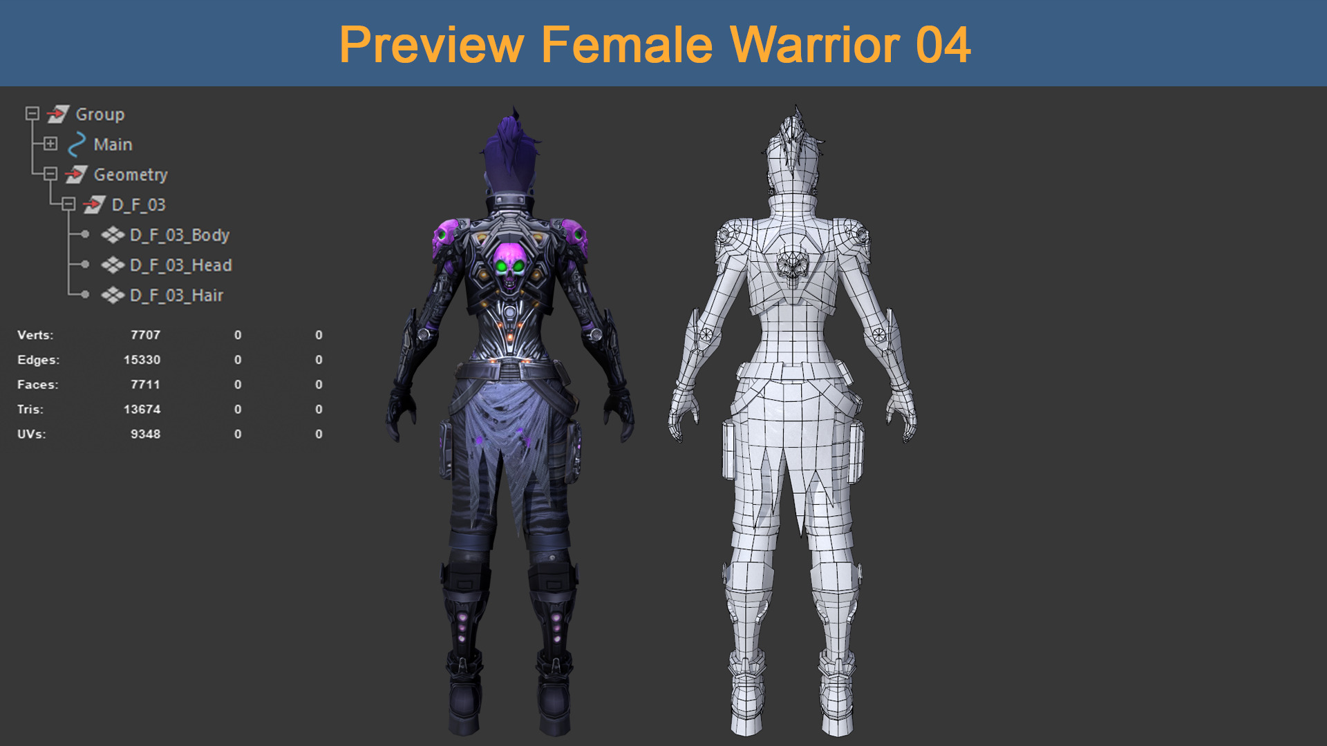 Character Female Warriors 04 - Ready for game Low-poly 3D model_6