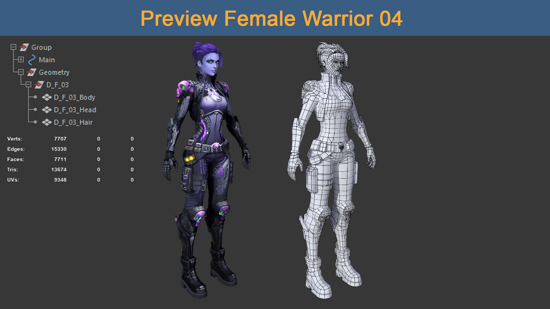 Character Female Warriors 04 - Ready for game Low-poly 3D model_4