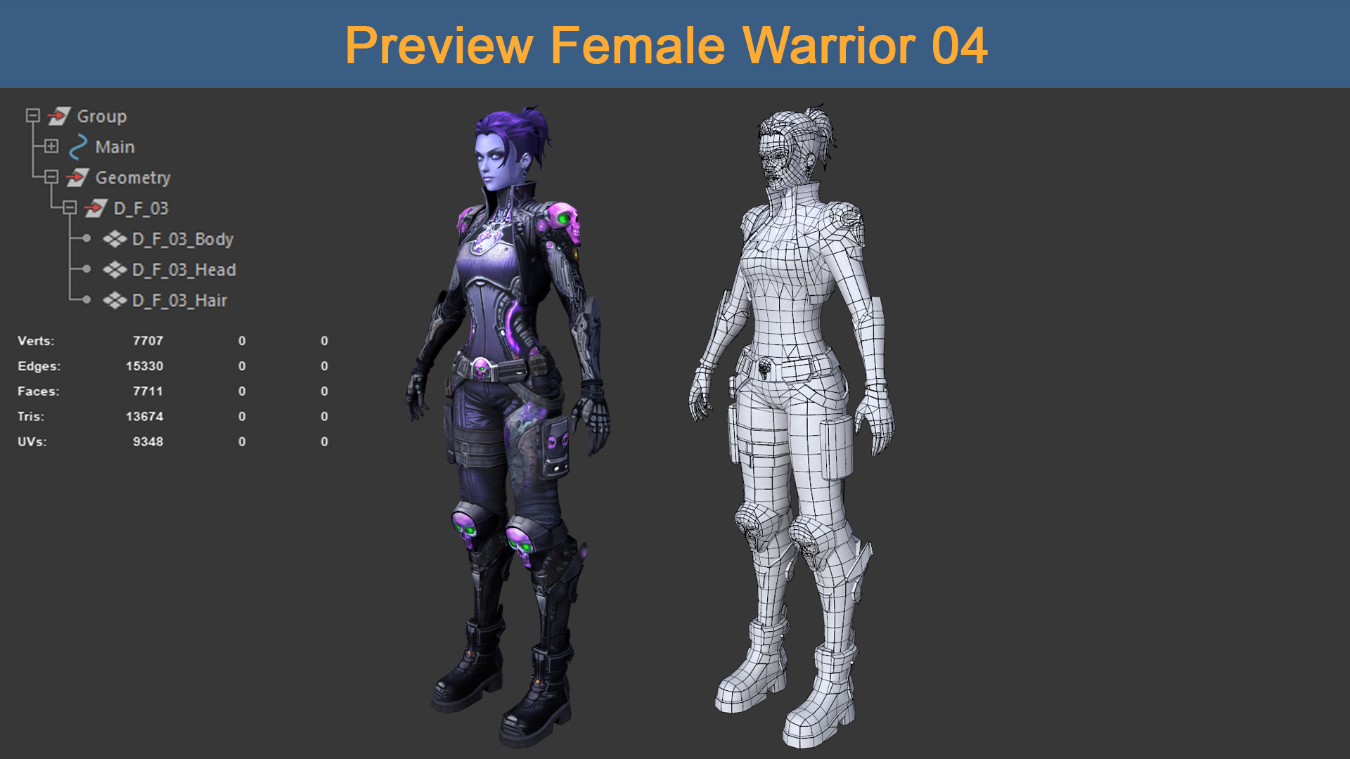 Character Female Warriors 04 - Ready for game Low-poly 3D model_8