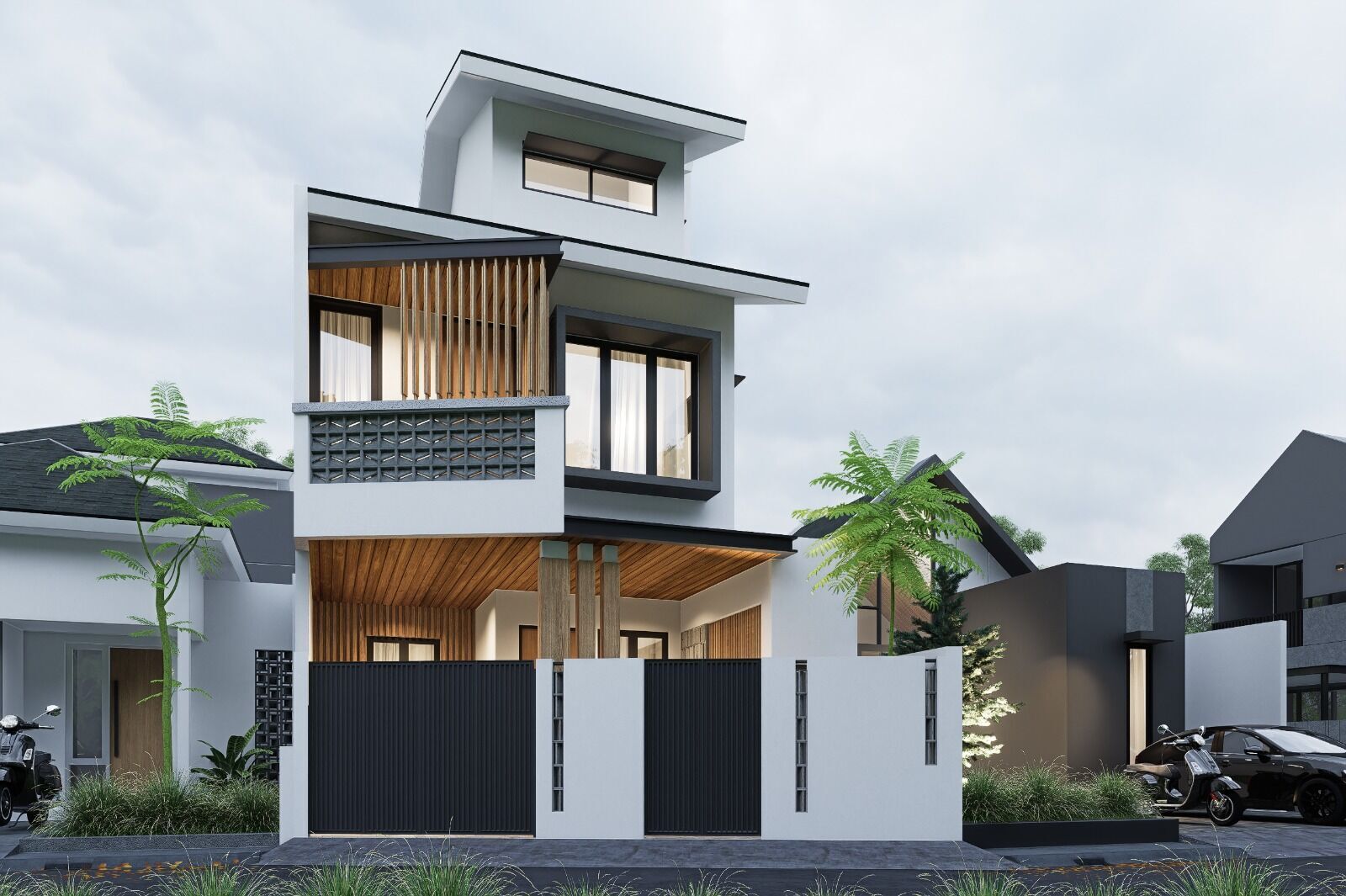 Exterior 3 floor House design rendering  3D model_2
