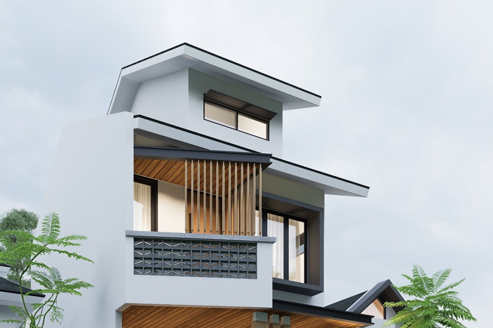 Exterior 3 floor House design rendering  3D model_1