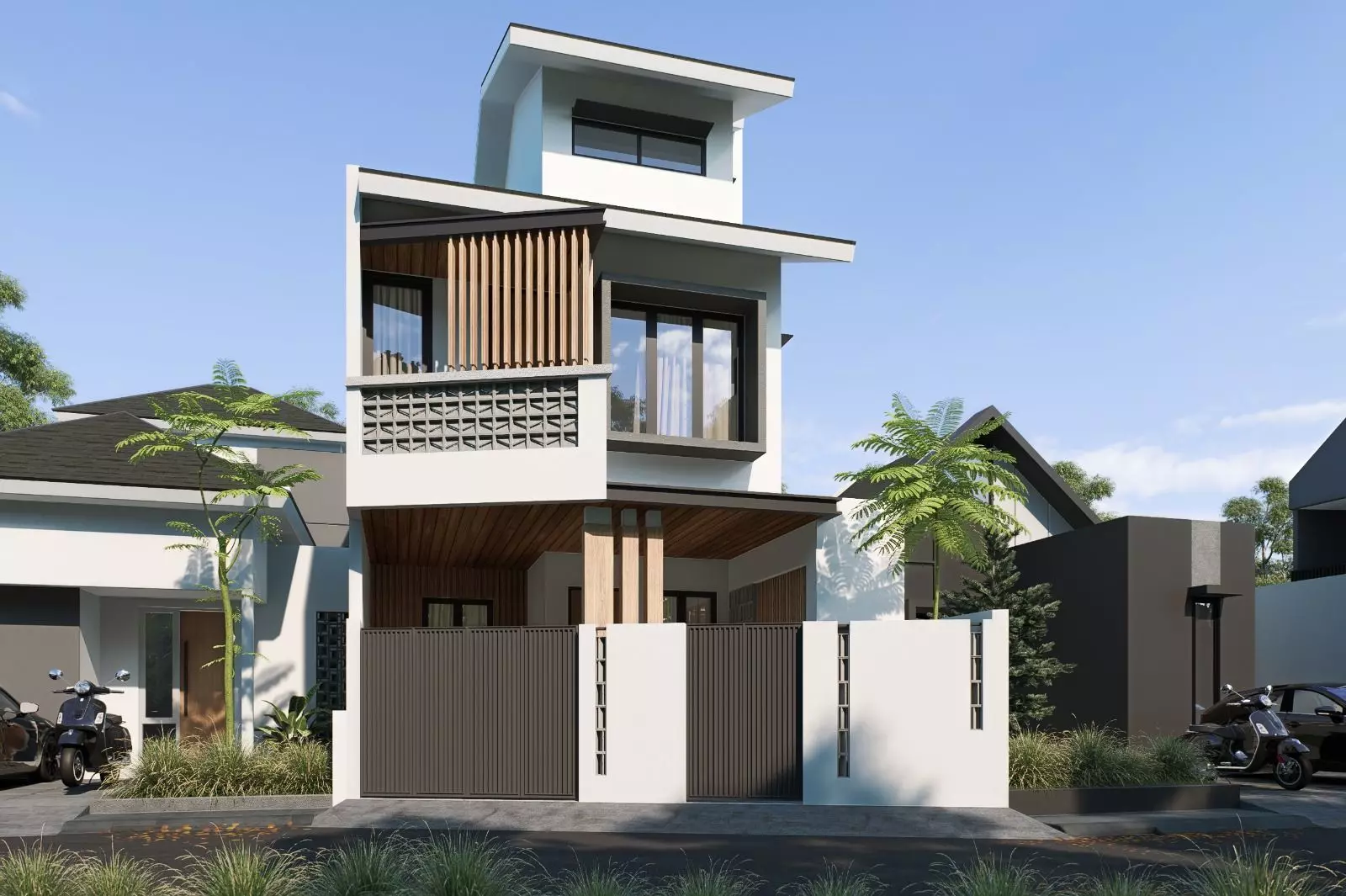 Exterior 3 floor House design rendering  3D model_0