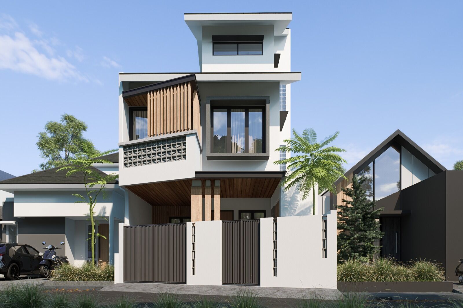 Exterior 3 floor House design rendering  3D model_3