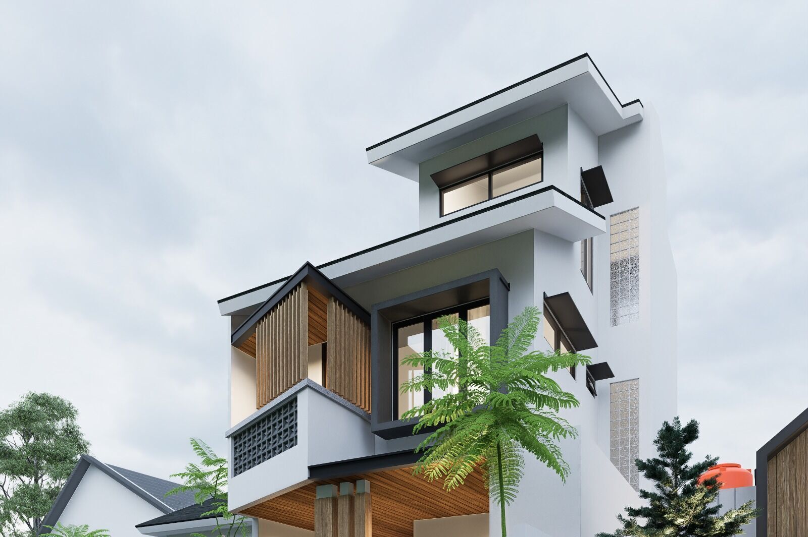 Exterior 3 floor House design rendering  3D model_4