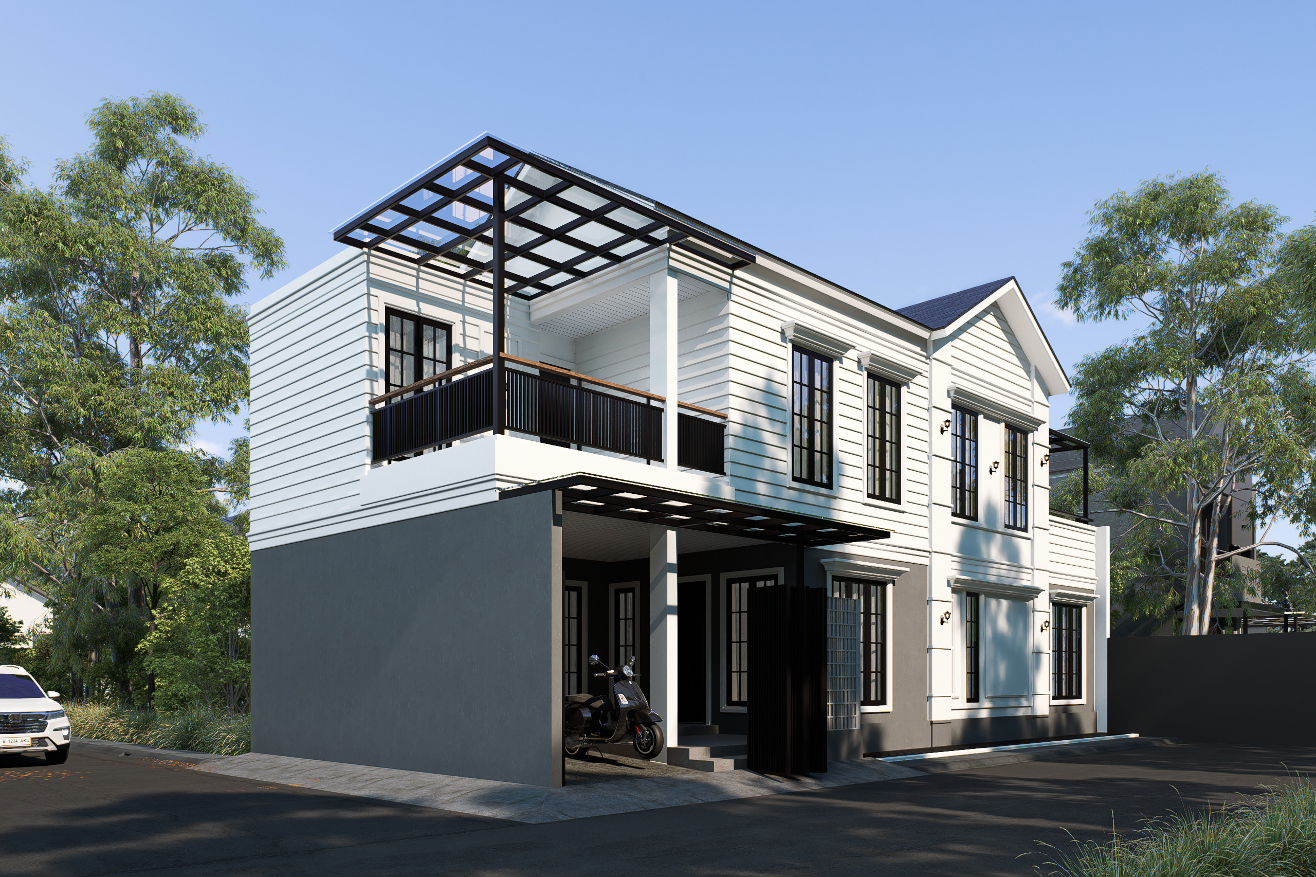 Exterior 2 floor House design rendering  3D model_4