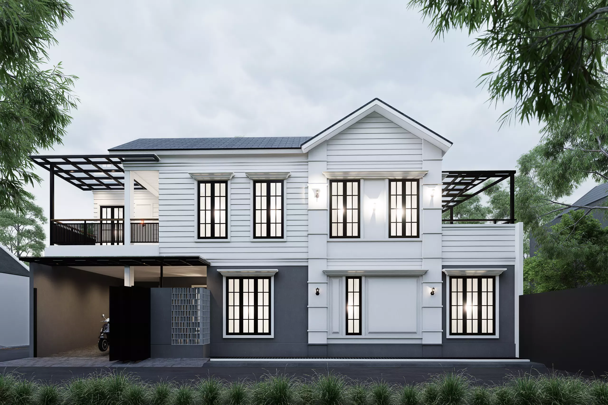 Exterior 2 floor House design rendering  3D model_0