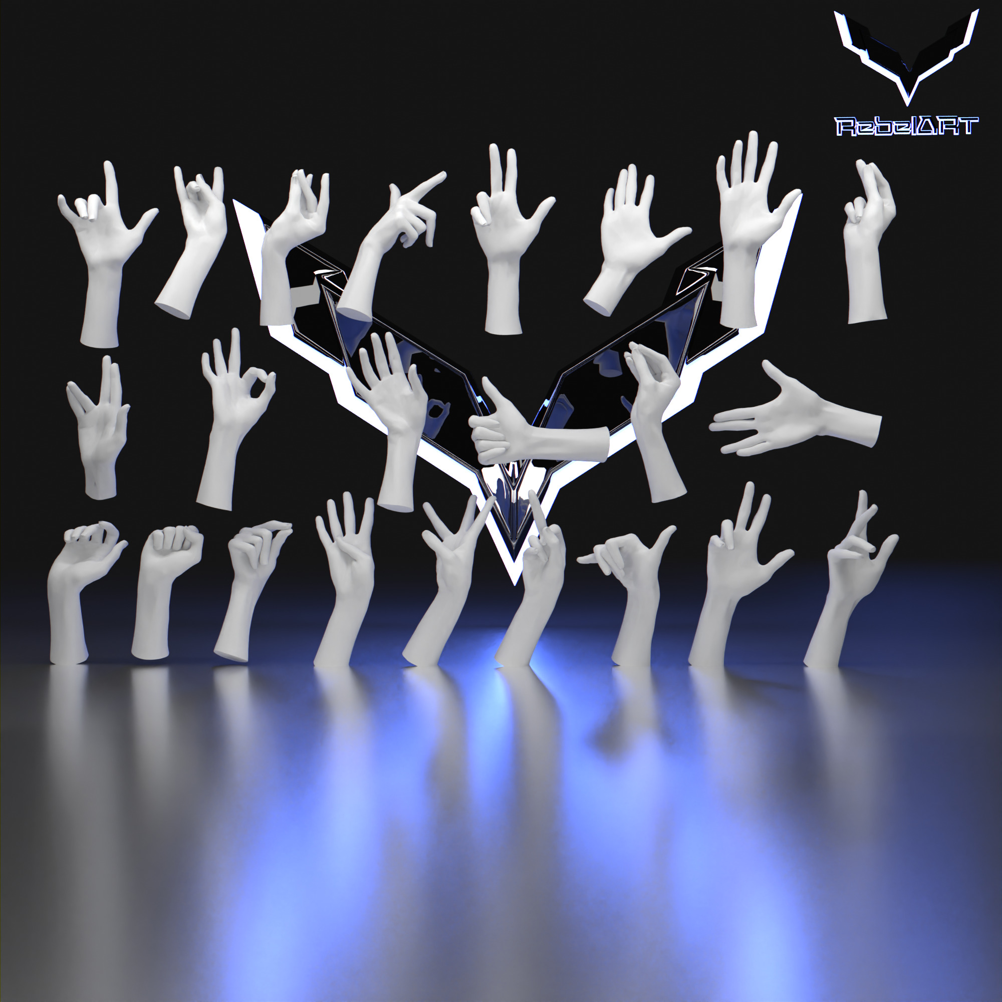 23 Female Hand Poses  High Detail 3D Printable STL Pack 3D print model_3