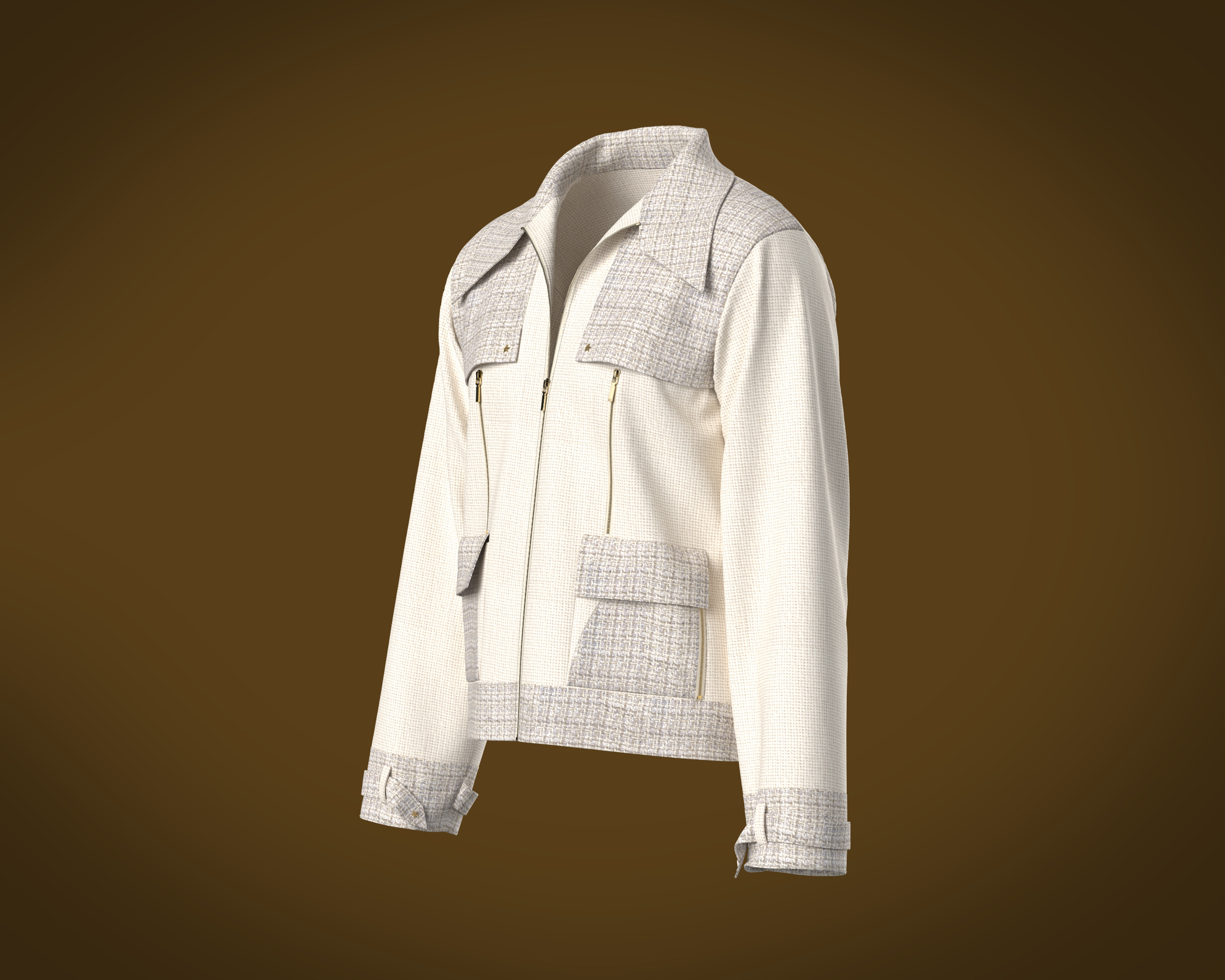 Mens texture fabric jacket with zipper detailing and yoke 3D model_7