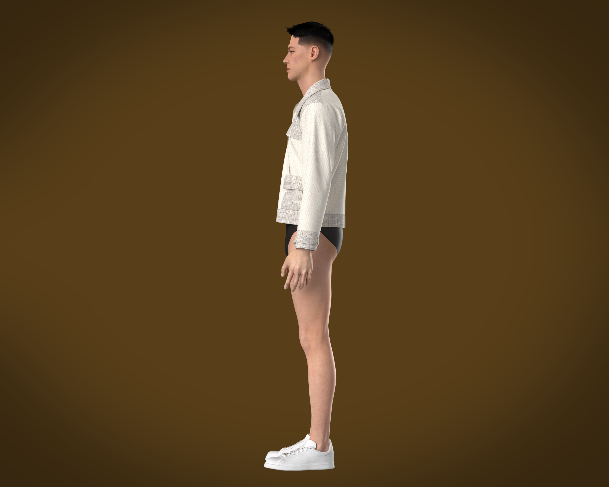 Mens texture fabric jacket with zipper detailing and yoke 3D model_14