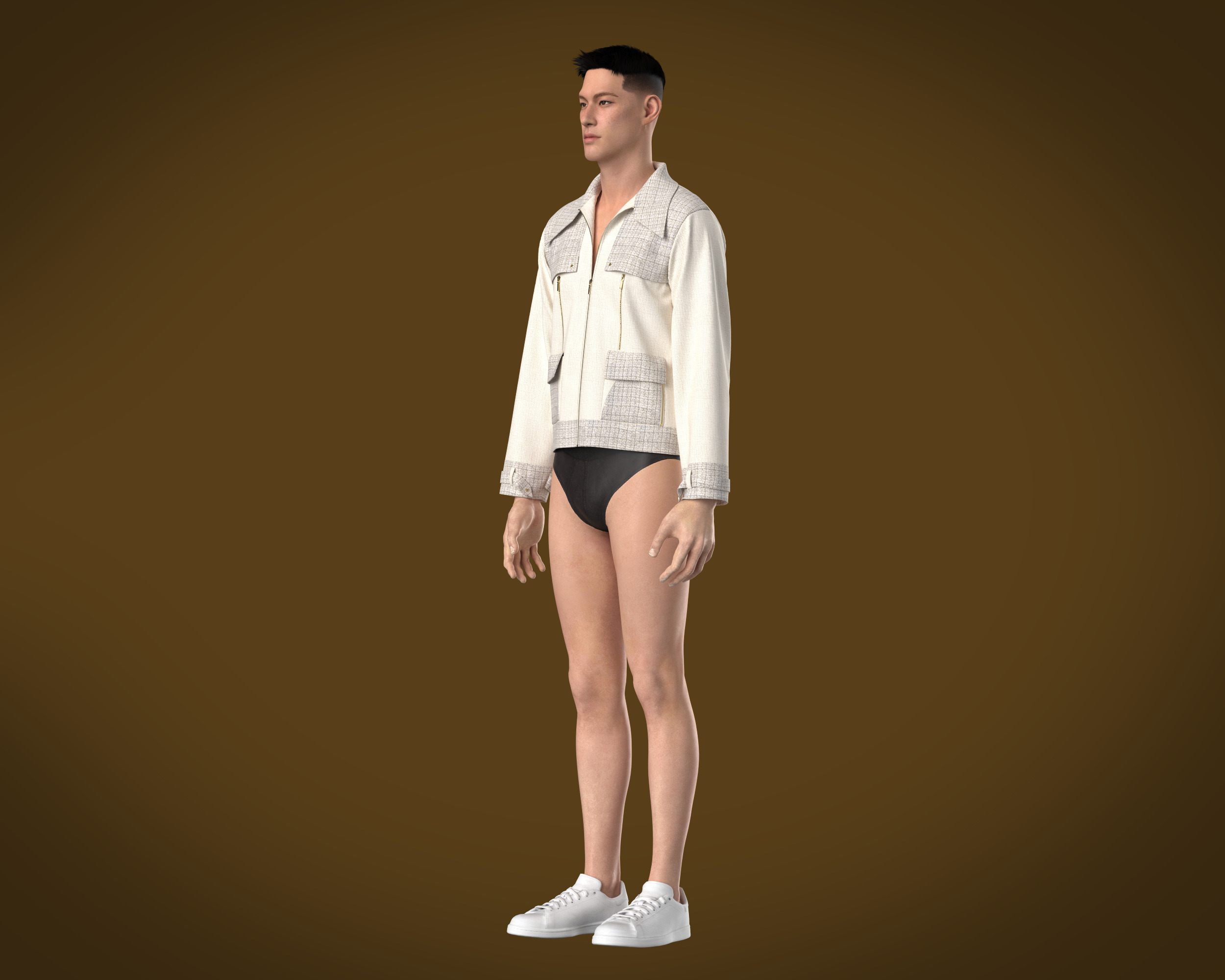 Mens texture fabric jacket with zipper detailing and yoke 3D model_15