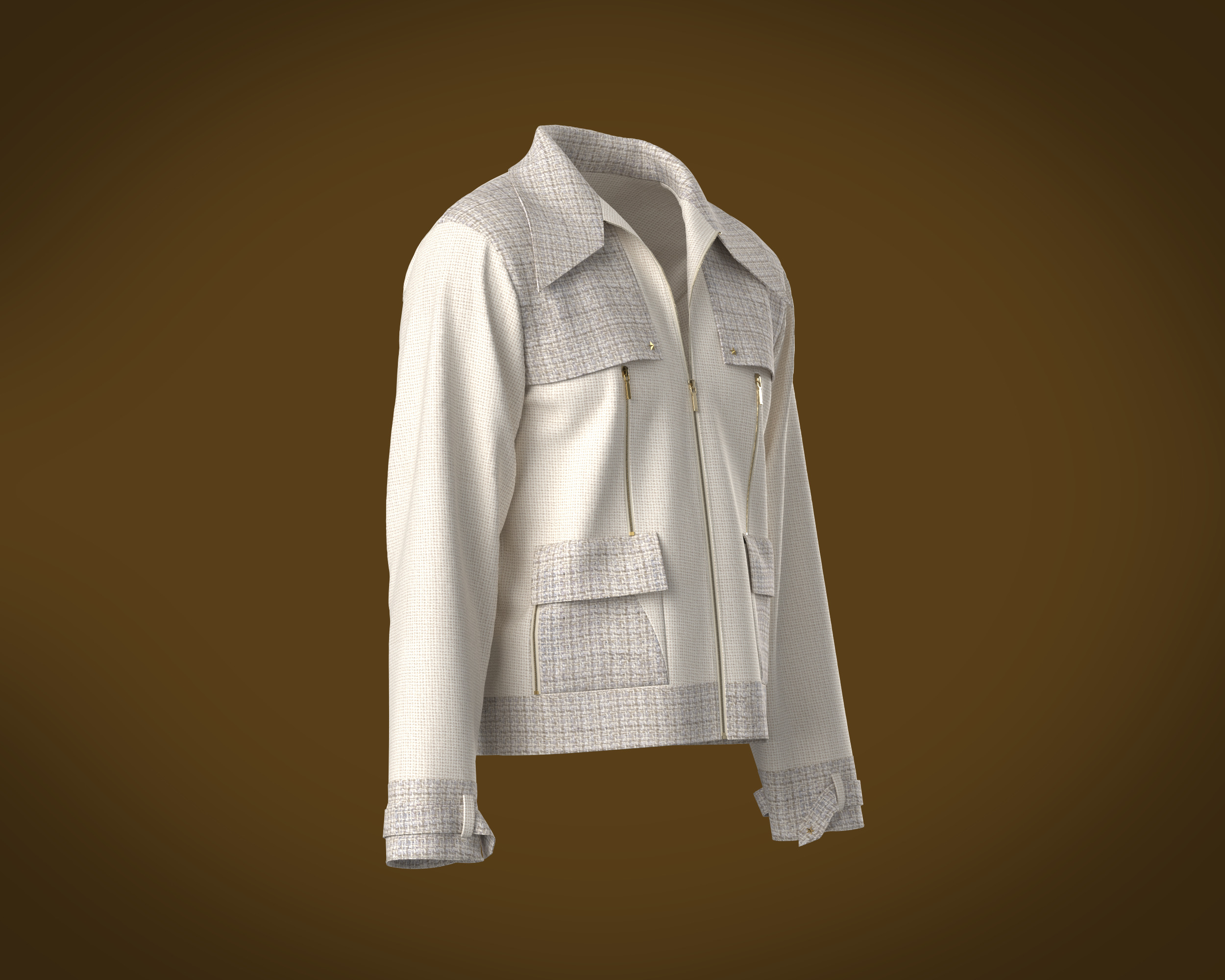 Mens texture fabric jacket with zipper detailing and yoke 3D model_1