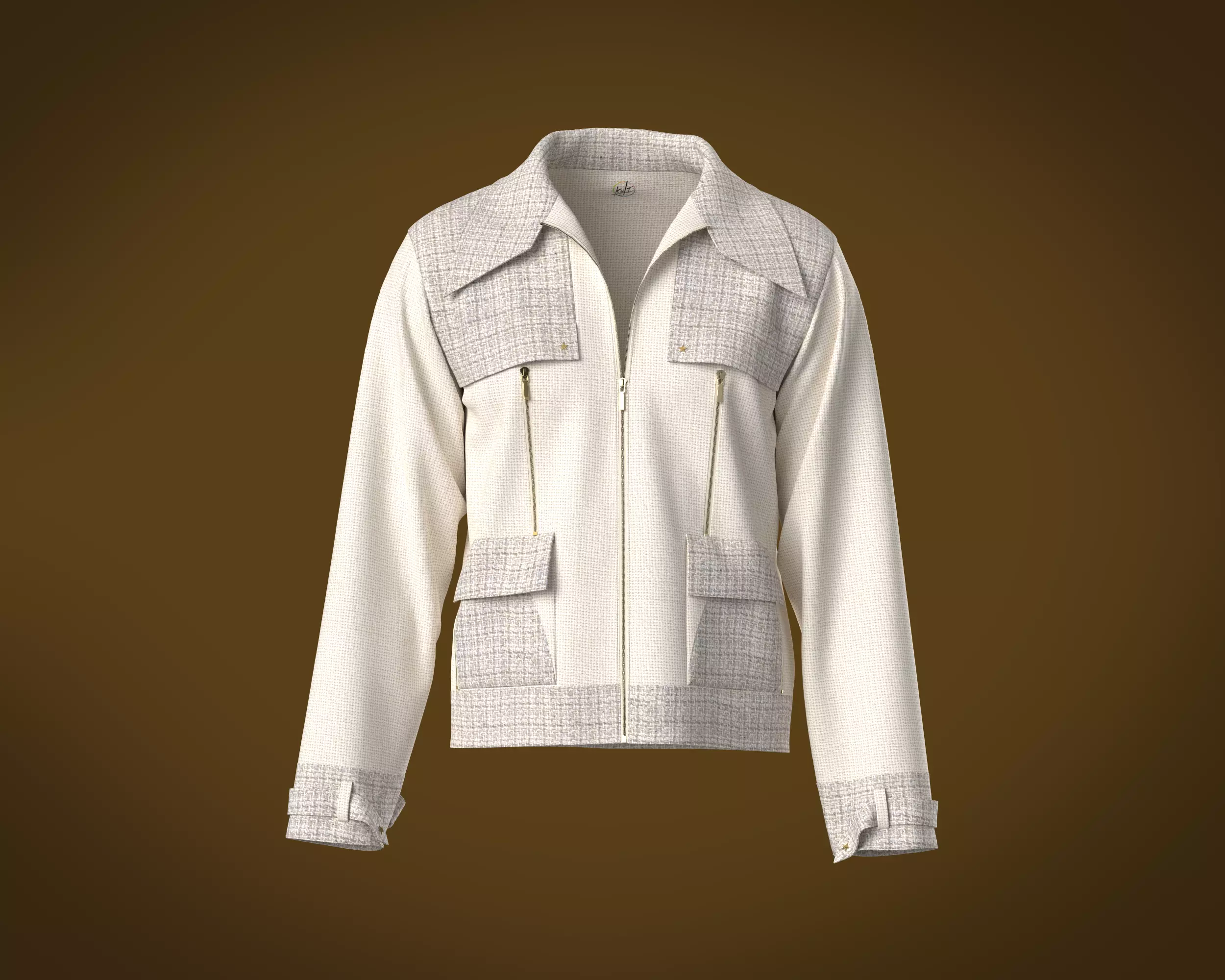 Mens texture fabric jacket with zipper detailing and yoke 3D model_0