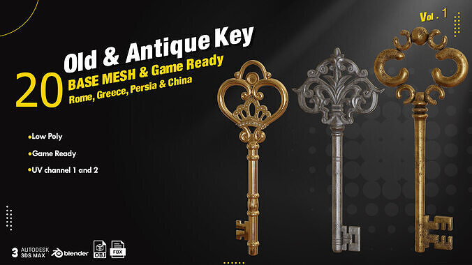 20 Traditional key Low-poly 3D model