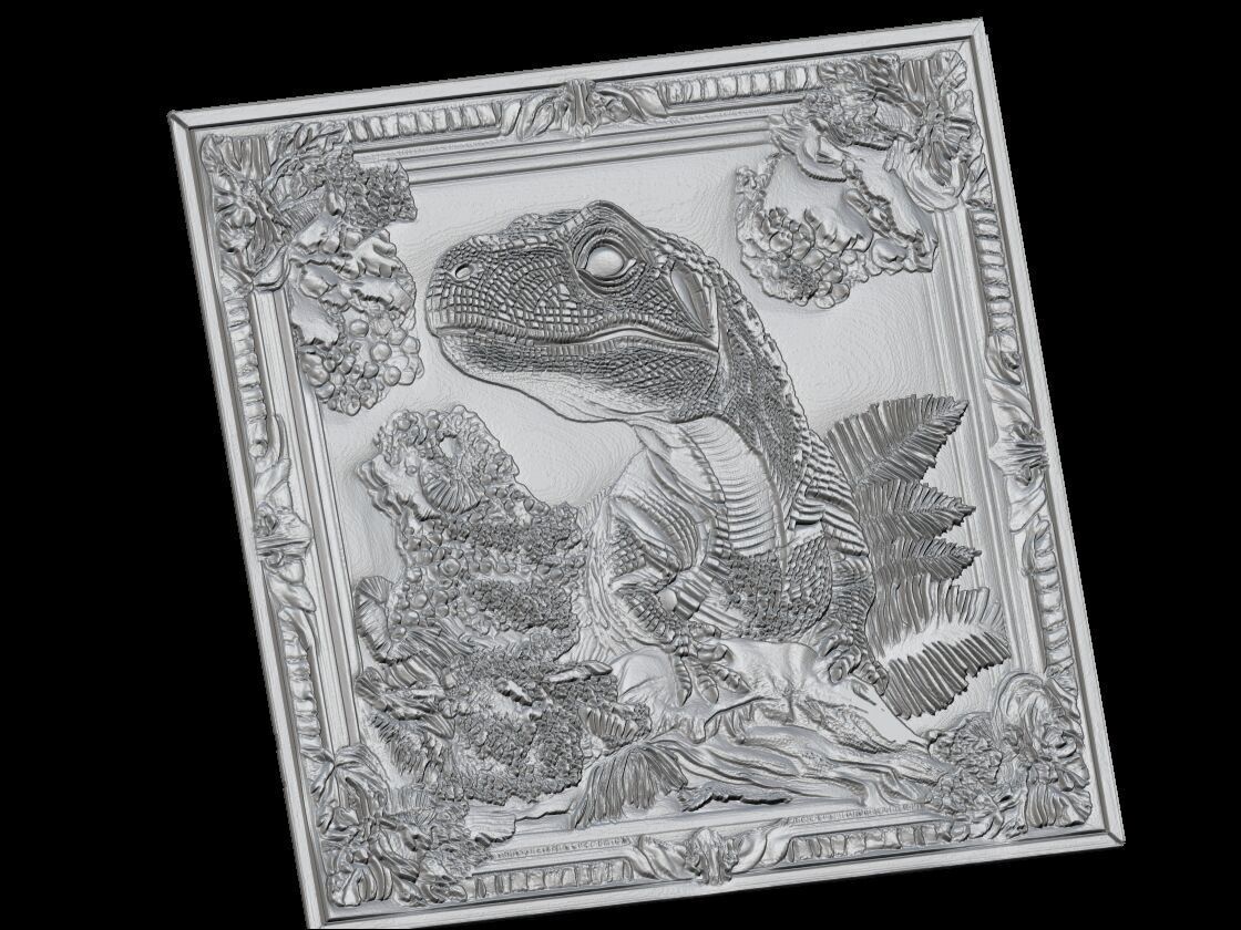 Regal Velociraptor - Detailed Prehistoric Relief Portrait 3D print model_3