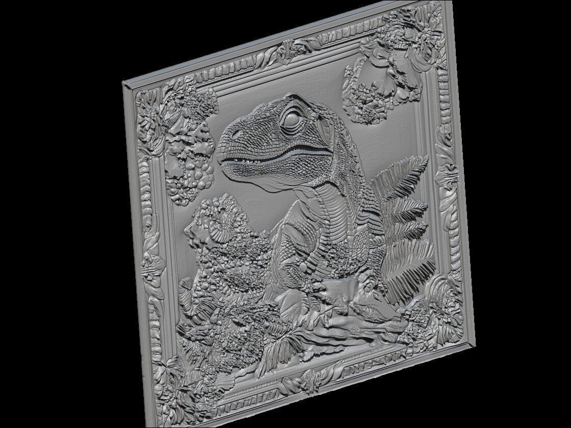 Regal Velociraptor - Detailed Prehistoric Relief Portrait 3D print model_5