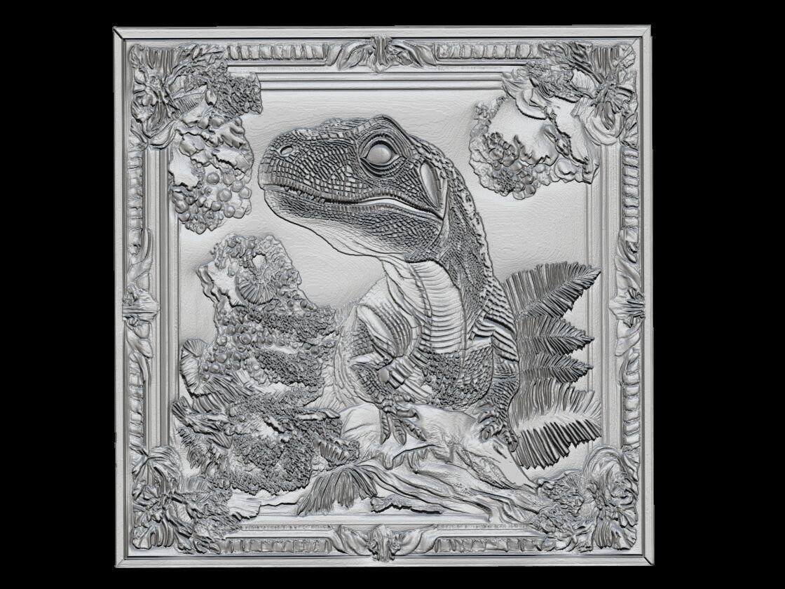 Regal Velociraptor - Detailed Prehistoric Relief Portrait 3D print model_1