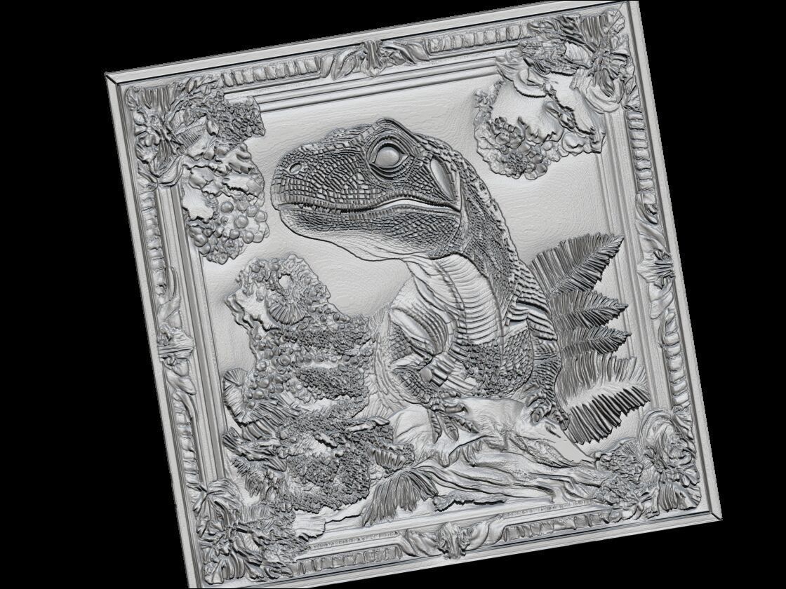 Regal Velociraptor - Detailed Prehistoric Relief Portrait 3D print model_4