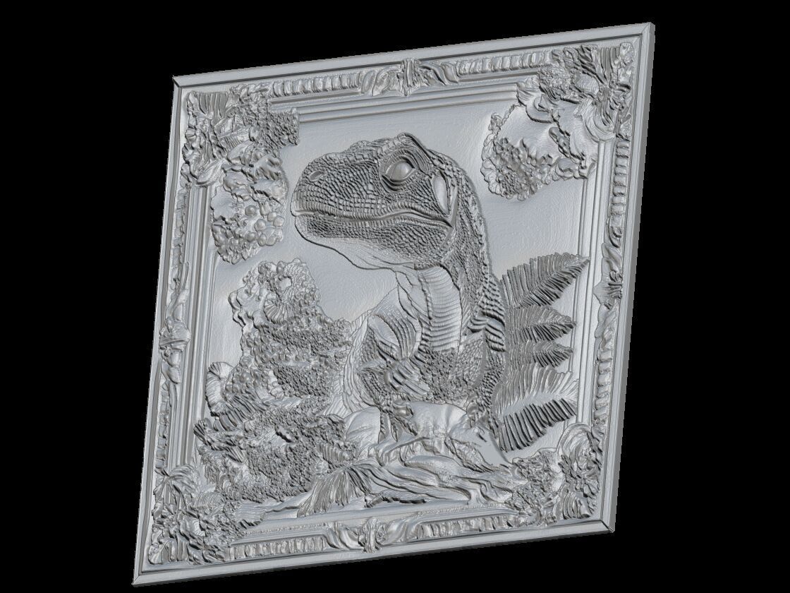 Regal Velociraptor - Detailed Prehistoric Relief Portrait 3D print model_2