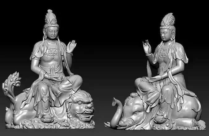 3D Models of Manjushri Bodhisattva and Samantabhadra Bodhisattva
