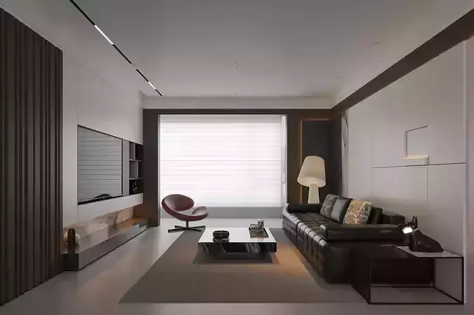 Modern Luxury Living and Dining Room Interior Scene 3D model
