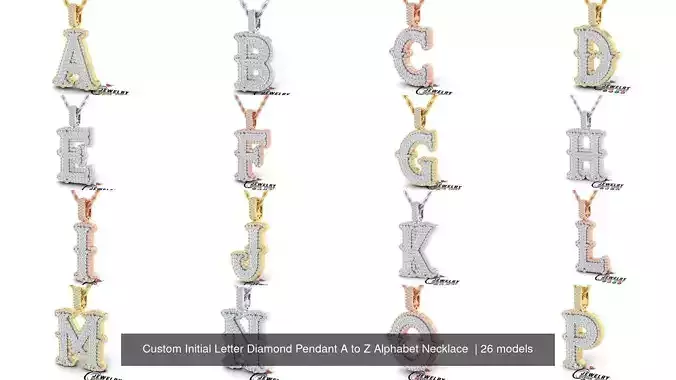 Custom Initial Letter Diamond Pendant A to Z Alphabet Necklace  3D Model Collection