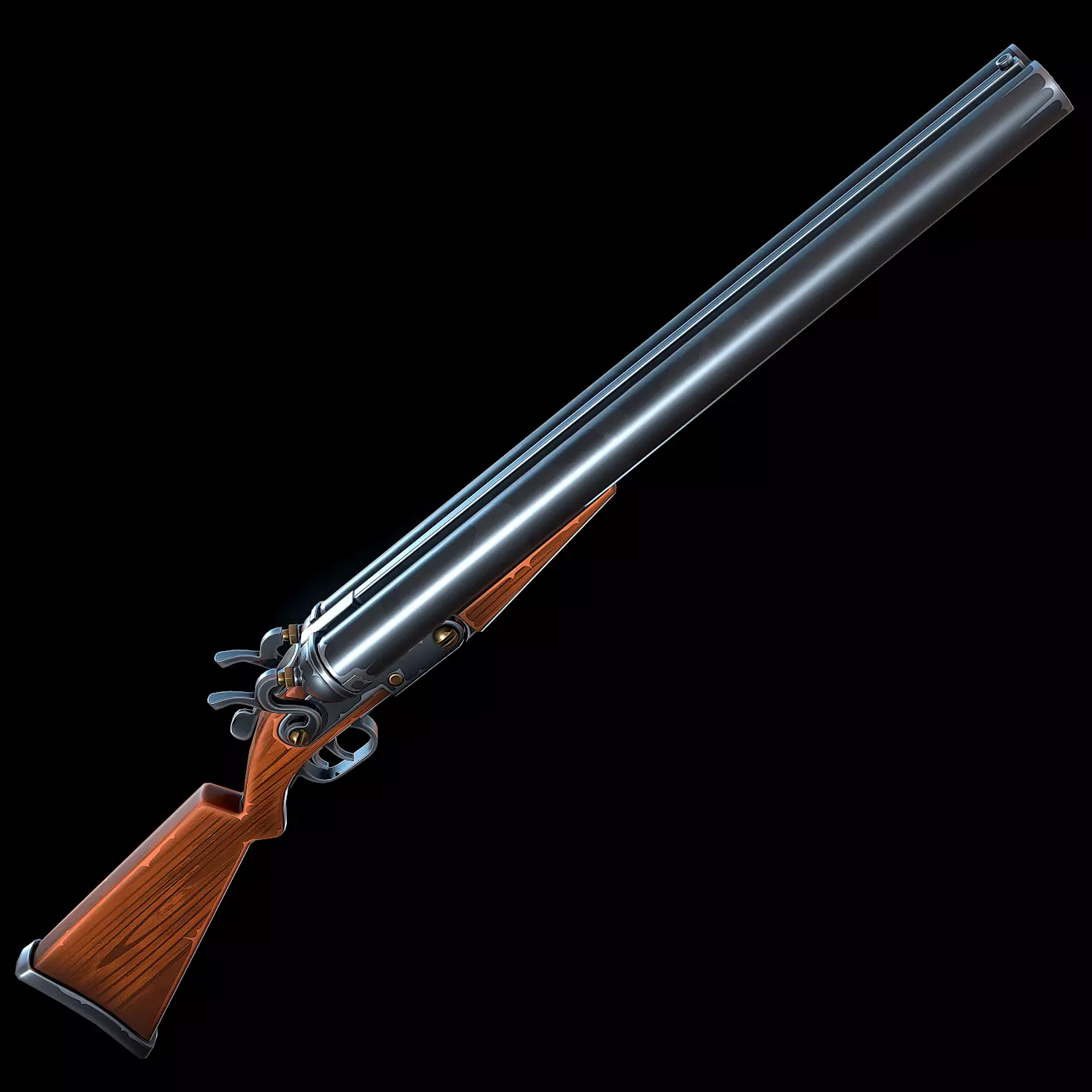Stylized double-barreled Shotgun Low-poly 3D model