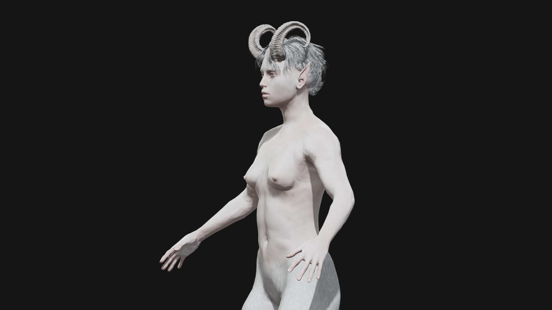 Albino Female Faun Low-poly 3D model_5