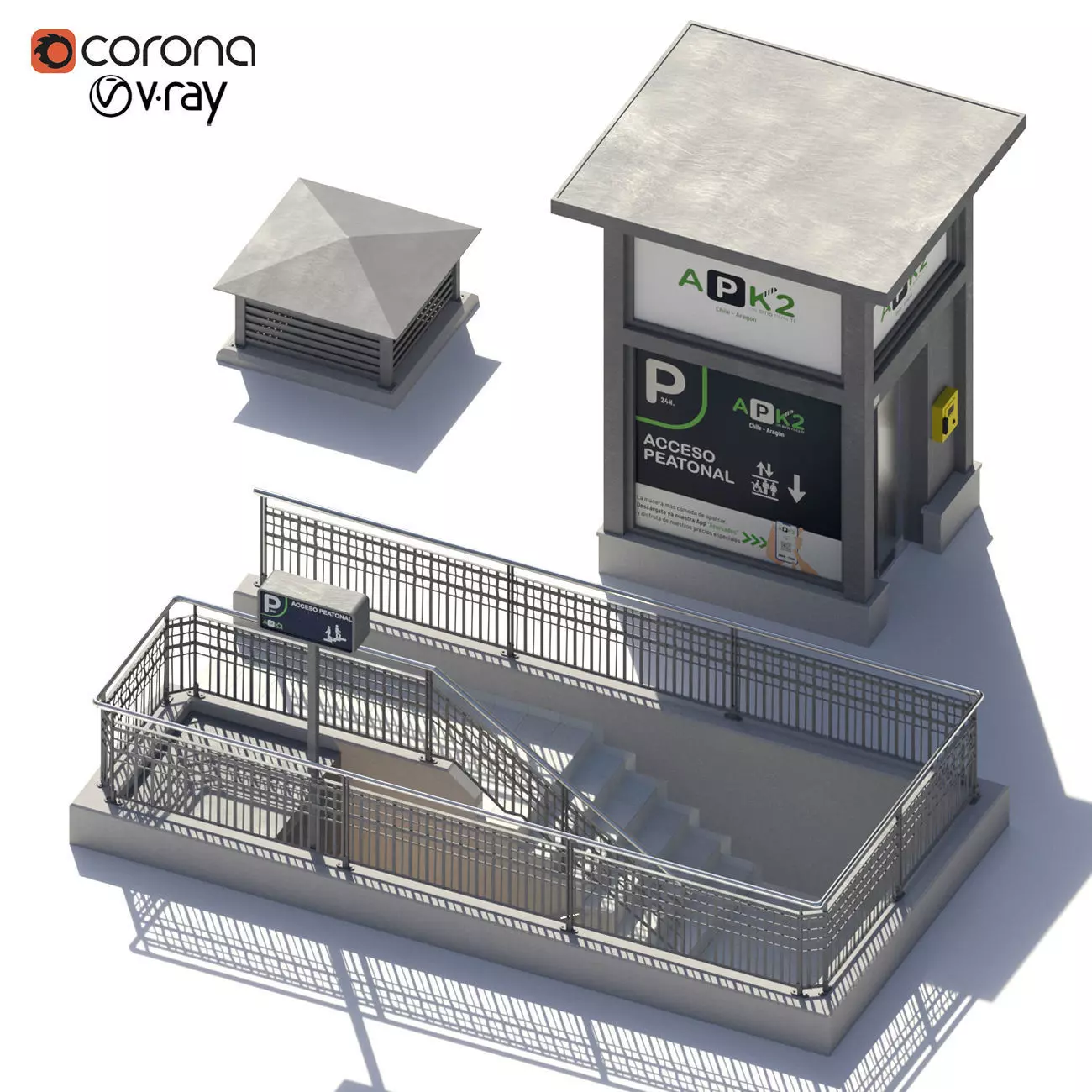 Underground entrance to the parking with stairs and elevator 3D model_0