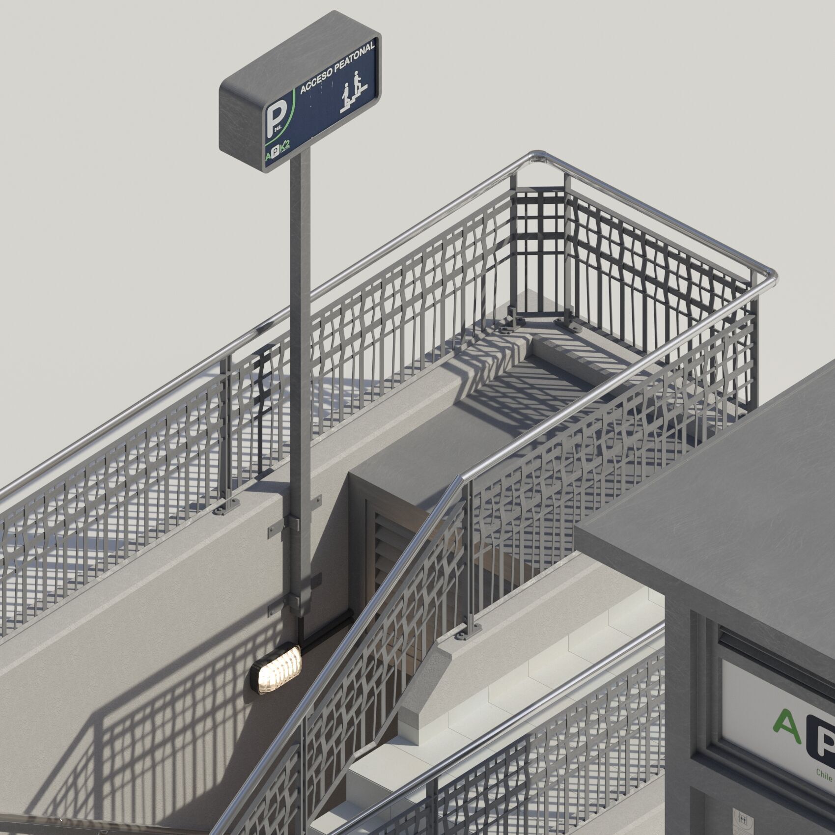 Underground entrance to the parking with stairs and elevator 3D model_7