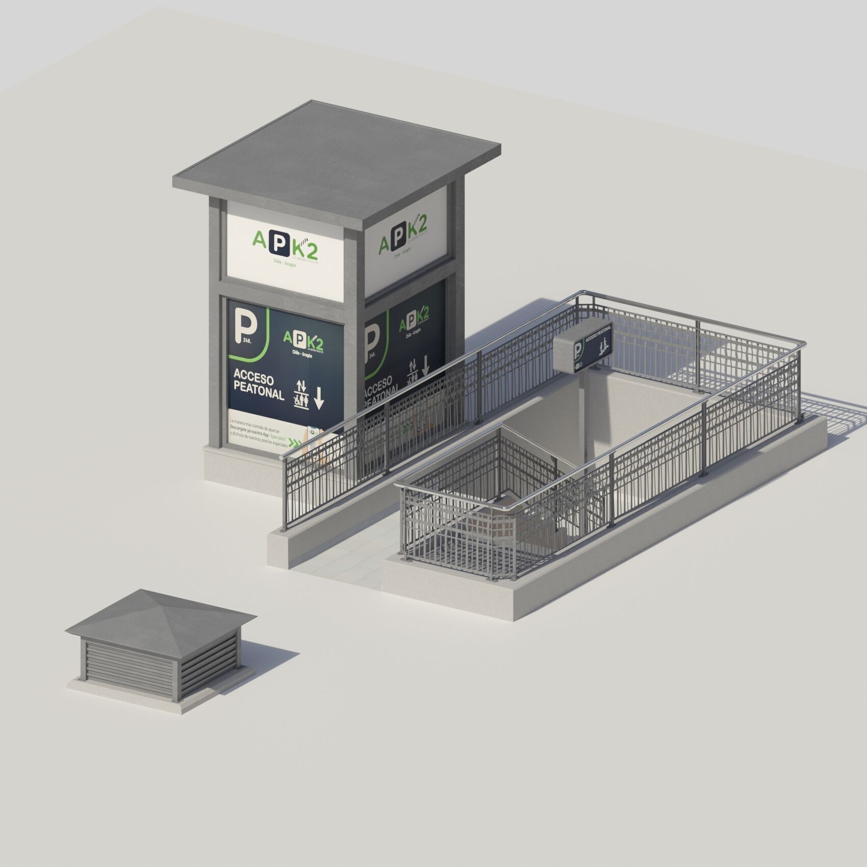 Underground entrance to the parking with stairs and elevator 3D model_3