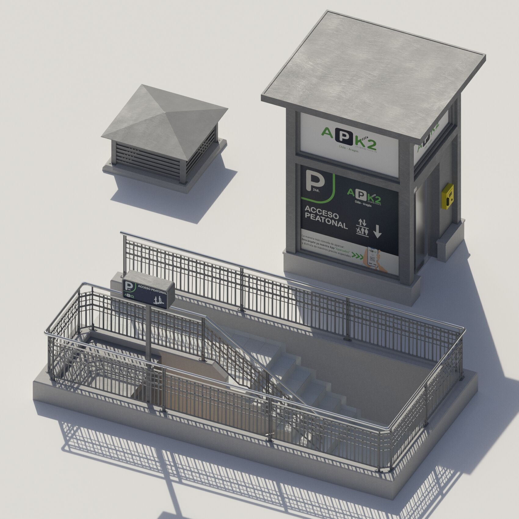 Underground entrance to the parking with stairs and elevator 3D model_8