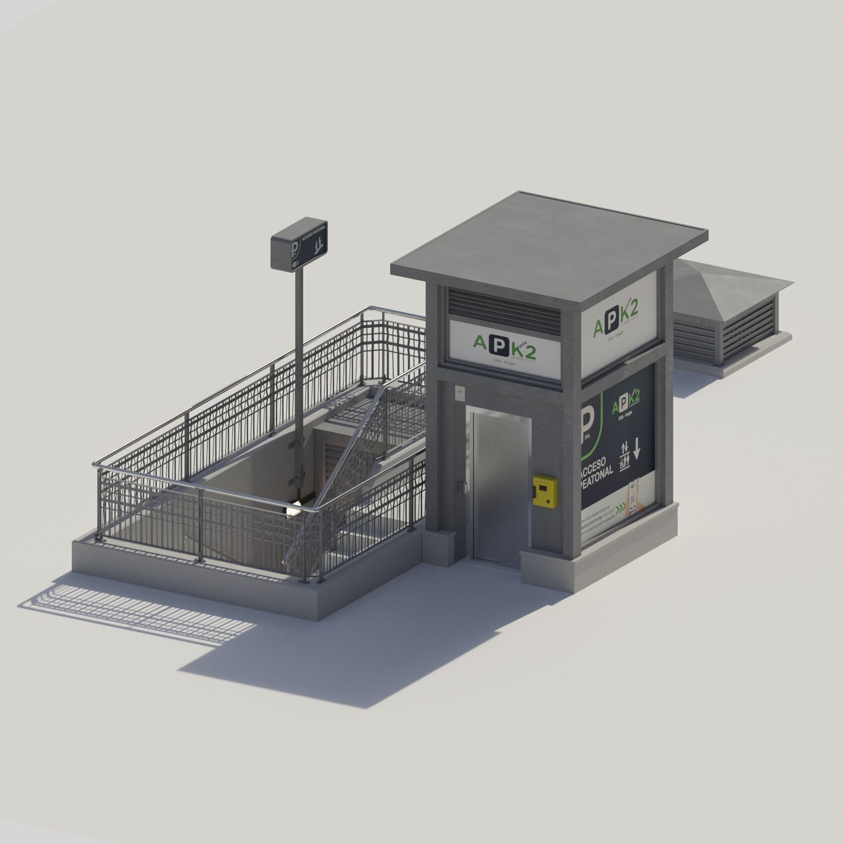 Underground entrance to the parking with stairs and elevator 3D model_1