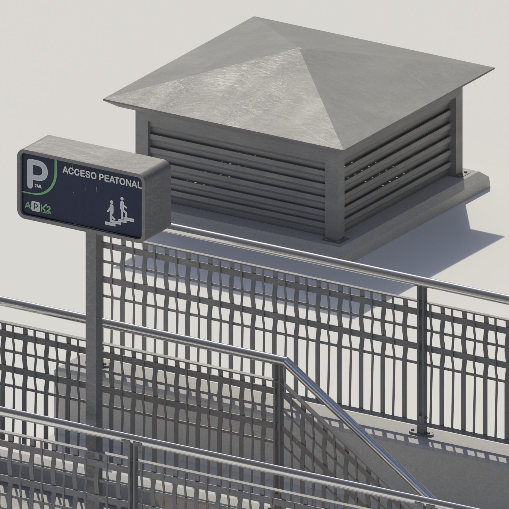 Underground entrance to the parking with stairs and elevator 3D model_6